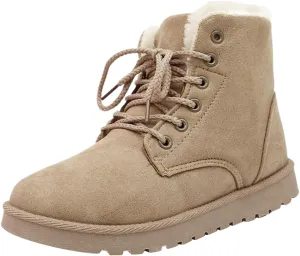 Snow Boots for Women Faux Furry Lined Ankle Booties Low Heel Suede Leather Lace Up Boots Casual Comfort Slip on Fall Winter Short Boots Side Zipper Wide Width Ladies Boots Women Booties