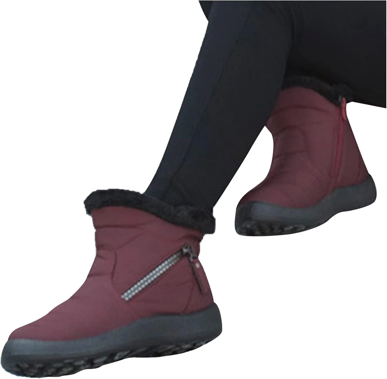 Snow Boots for Women Faux Furry Lined Mid Calf Boots Low Heel Leather Dressy Slip on Comfortable Fall Winter Boots Zip Up Vintage 2024 Ladies Boots Women Booties