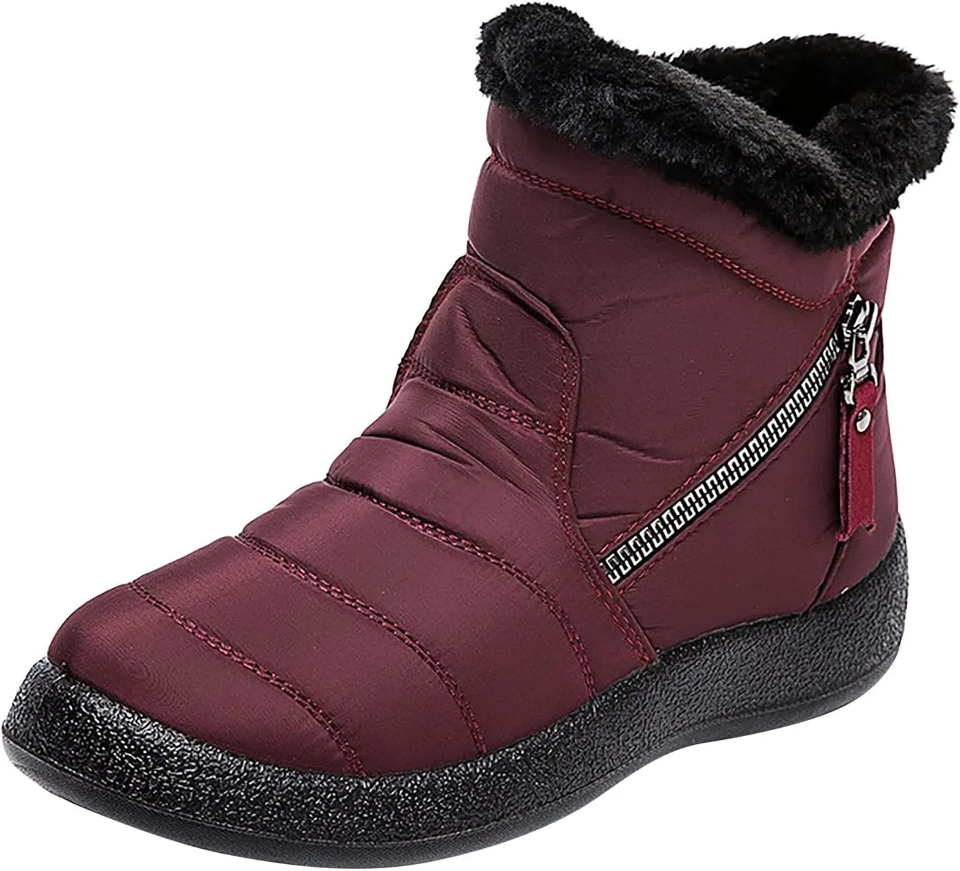 Snow Boots for Women Faux Furry Lined Mid Calf Boots Low Heel Leather Dressy Slip on Comfortable Fall Winter Boots Zip Up Vintage 2024 Ladies Boots Women Booties