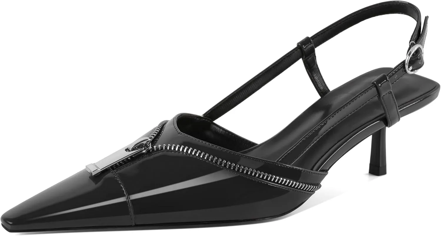 Soireelady Womens Slingback Kitten Heels for Women Pointed Cap Toe Low Heels Party Dress Pumps Shoes 2.5 Inch