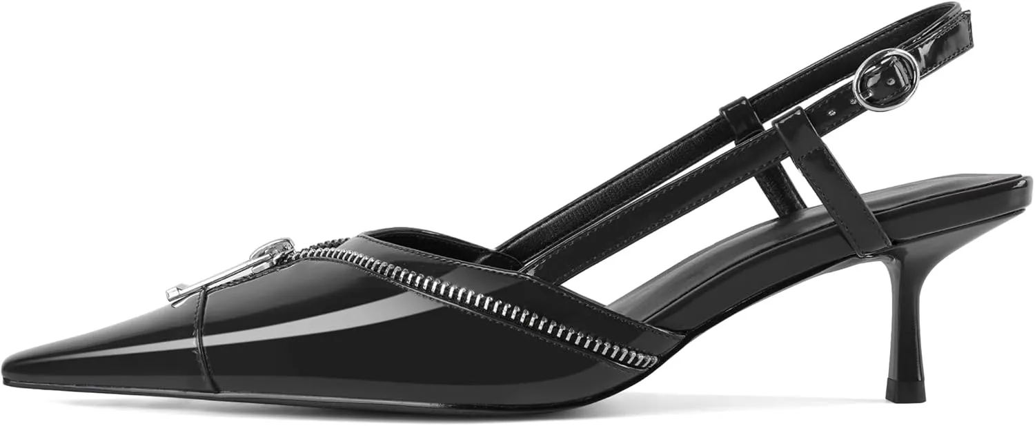 Soireelady Womens Slingback Kitten Heels for Women Pointed Cap Toe Low Heels Party Dress Pumps Shoes 2.5 Inch