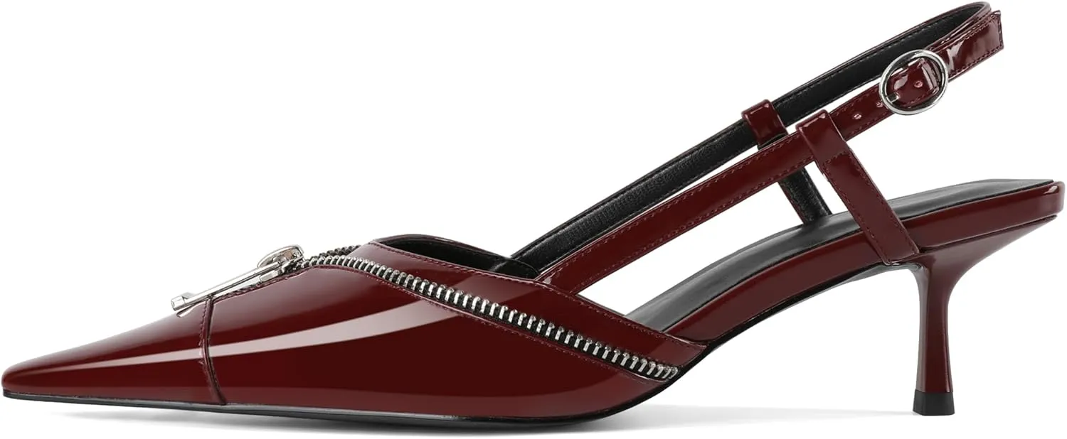 Soireelady Womens Slingback Kitten Heels for Women Pointed Cap Toe Low Heels Party Dress Pumps Shoes 2.5 Inch