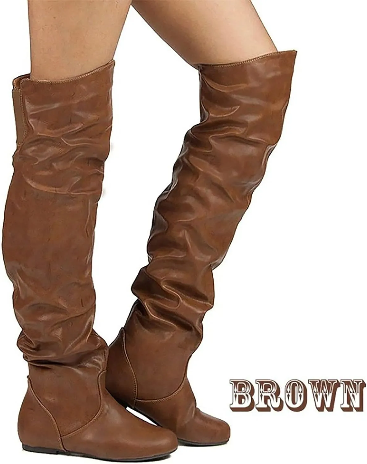 Stylish Classic Round Toe Low Heeled Over The Knee Western Boots Round Toe Over The Knee High Womens Tall Dress Boots