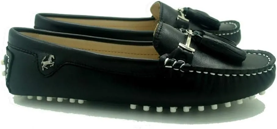 TDA Womens Casual Comfort Slip-on Metal Button Tassel Leather Driving Walking Leisure Weekend Loafers Boat Shoes