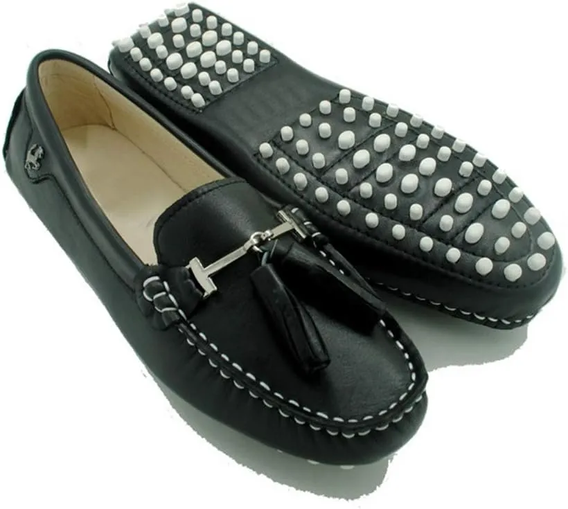 TDA Womens Casual Comfort Slip-on Metal Button Tassel Leather Driving Walking Leisure Weekend Loafers Boat Shoes