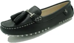 TDA Womens Casual Comfort Slip-on Metal Button Tassel Leather Driving Walking Leisure Weekend Loafers Boat Shoes