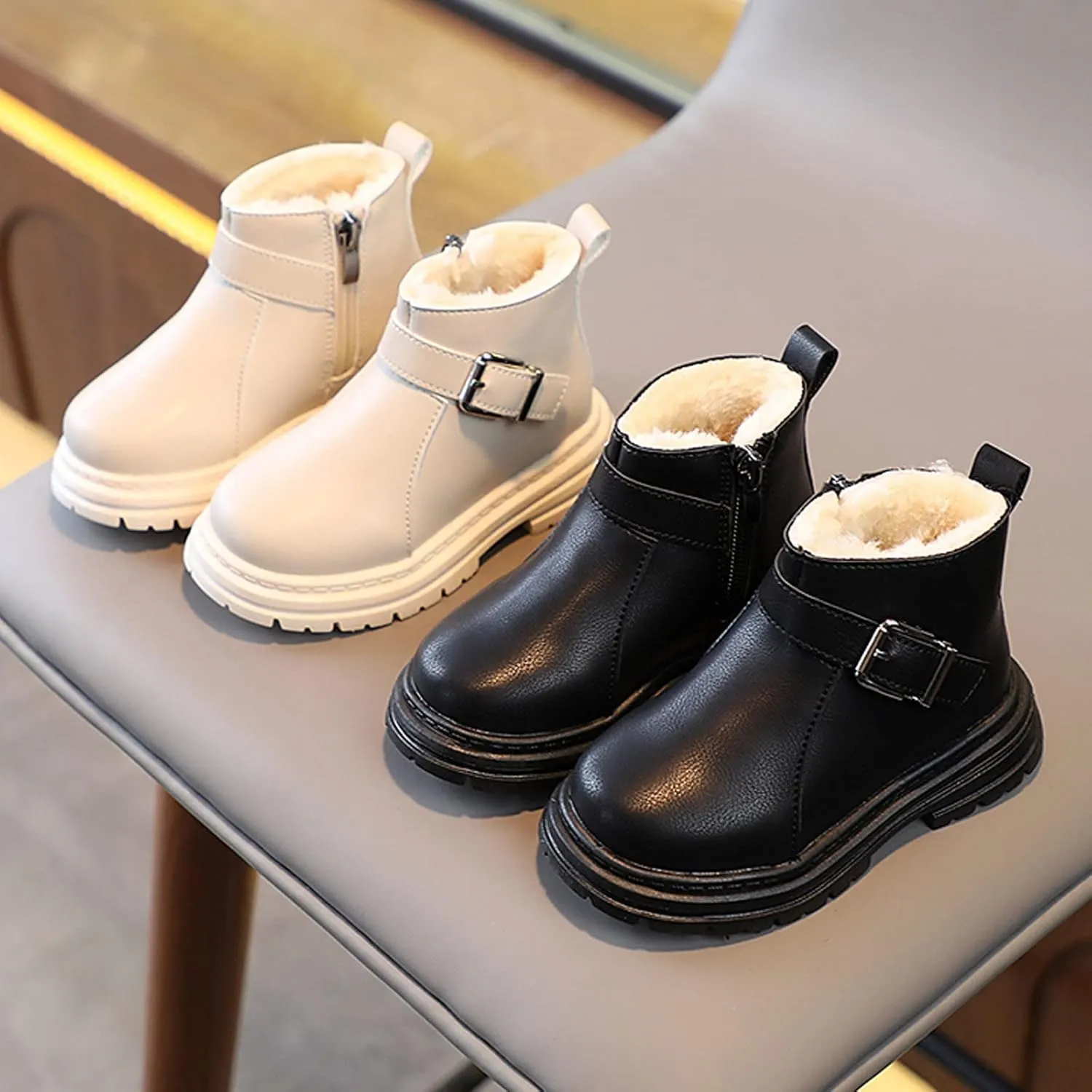 Toddler GIirls Winter Warm Boots Girls Ankle Boots Non Slip Short Plush Warm Shoes Flat Bottom Boots Baby Shoes