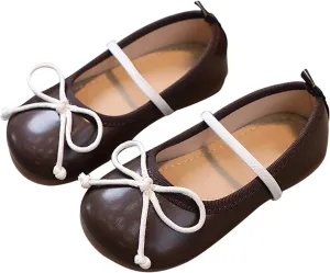 Toddler Girl Mary Jane Dress Shoes Non Slip Soft Sole Leather Bowknot School Shoes Kids Classic Ballerina Flat𝘀