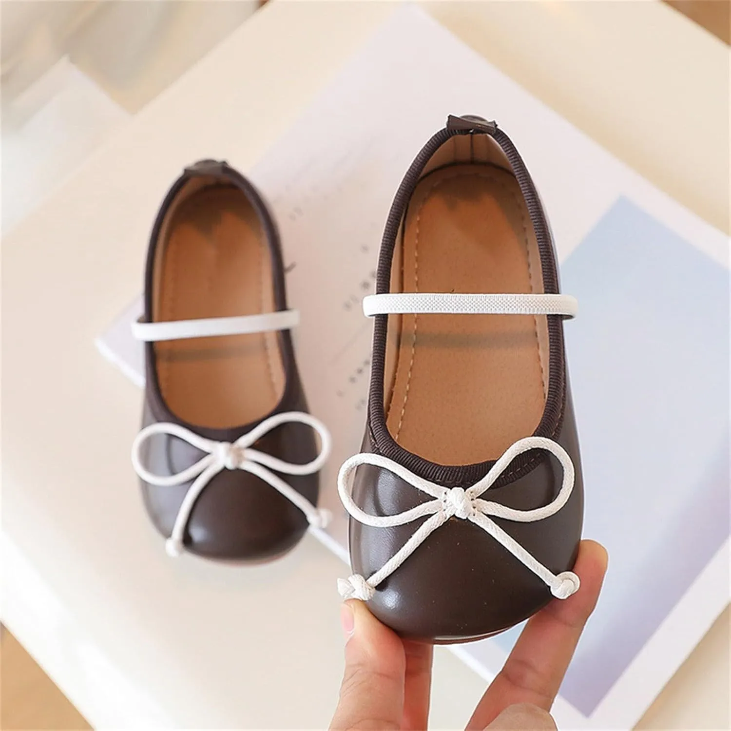Toddler Girl Mary Jane Dress Shoes Non Slip Soft Sole Leather Bowknot School Shoes Kids Classic Ballerina Flat𝘀