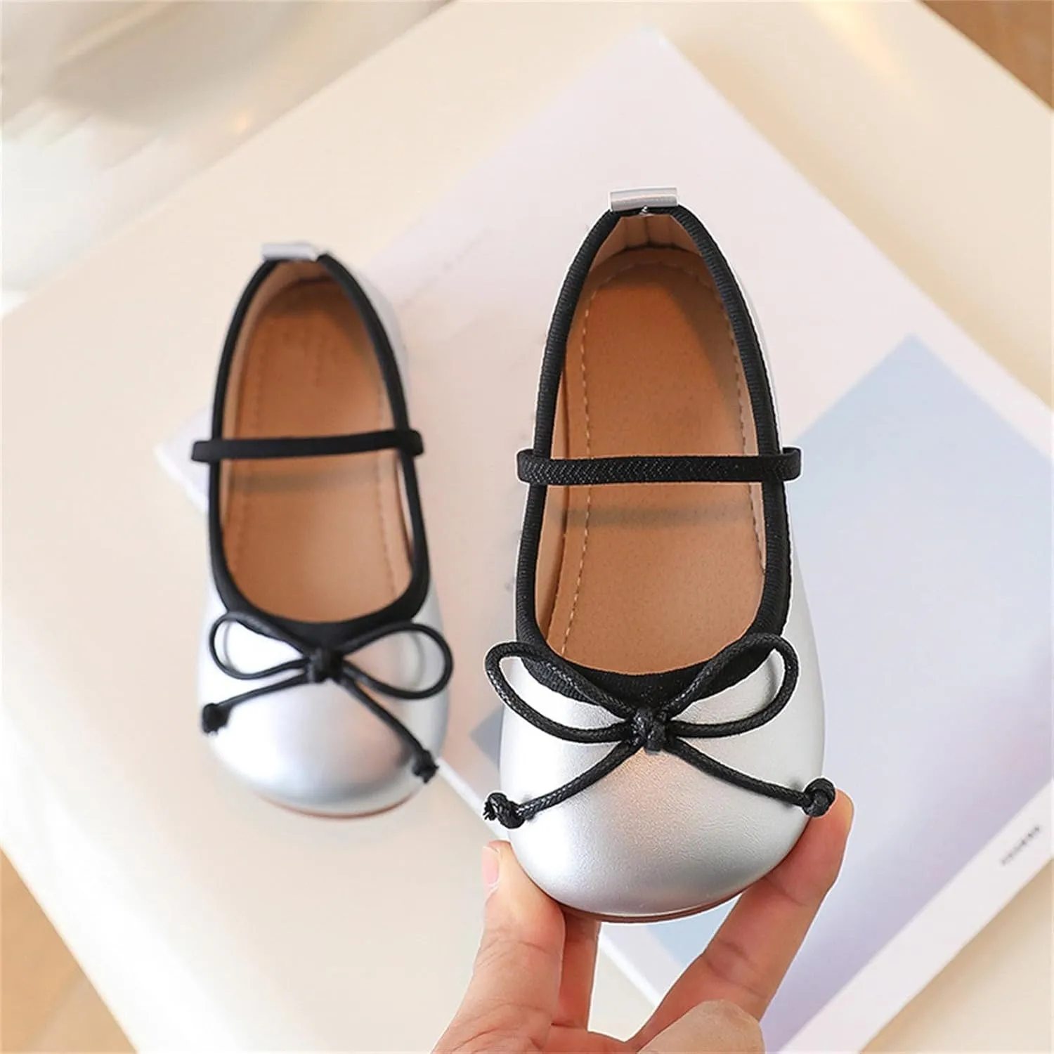 Toddler Girl Mary Jane Dress Shoes Non Slip Soft Sole Leather Bowknot School Shoes Kids Classic Ballerina Flat𝘀