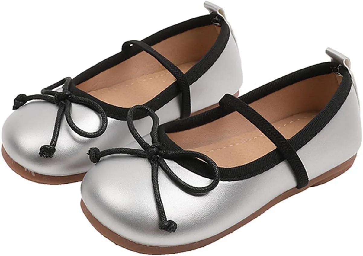 Toddler Girl Mary Jane Dress Shoes Non Slip Soft Sole Leather Bowknot School Shoes Kids Classic Ballerina Flat𝘀