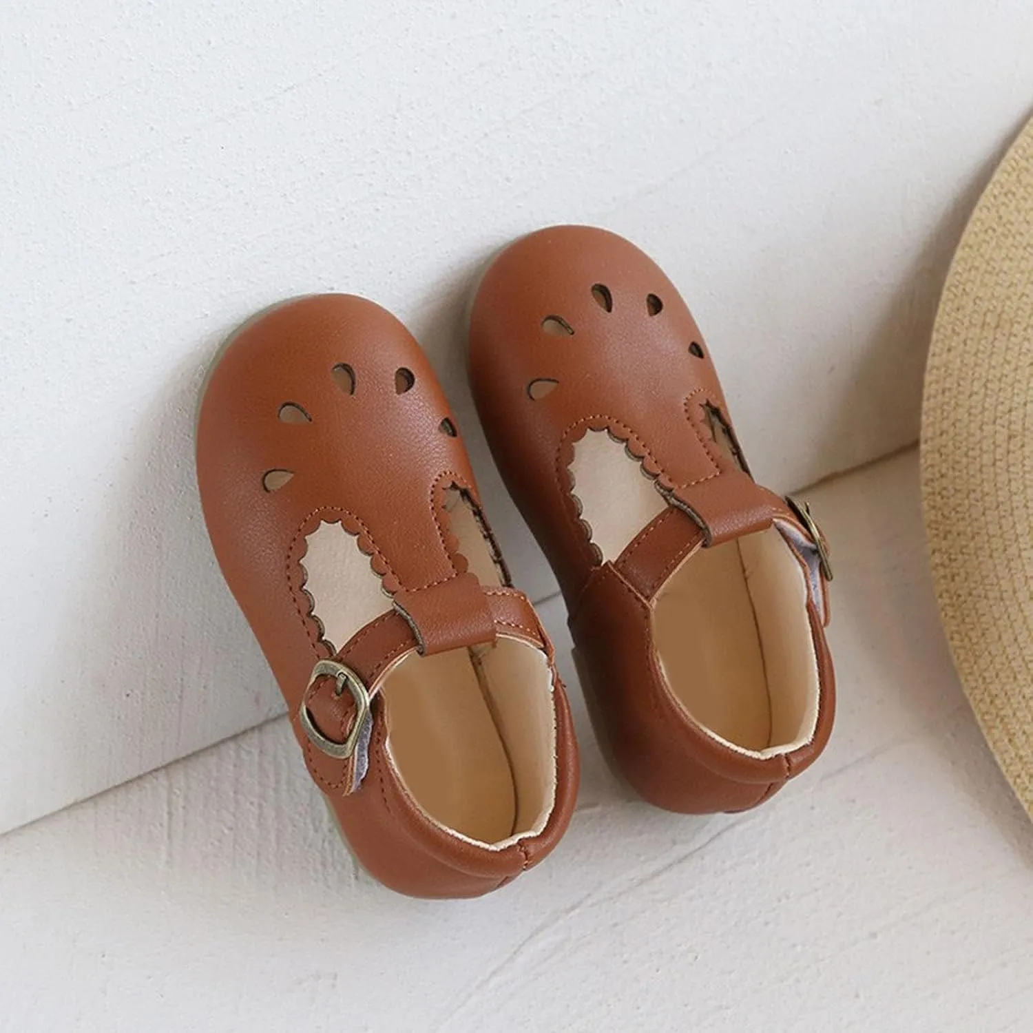 Toddler Girl T Strap Mary Jane Dress Shoes, Little Girl Closed Toe Hollow Buckle School 𝗨niform Walking Shoes