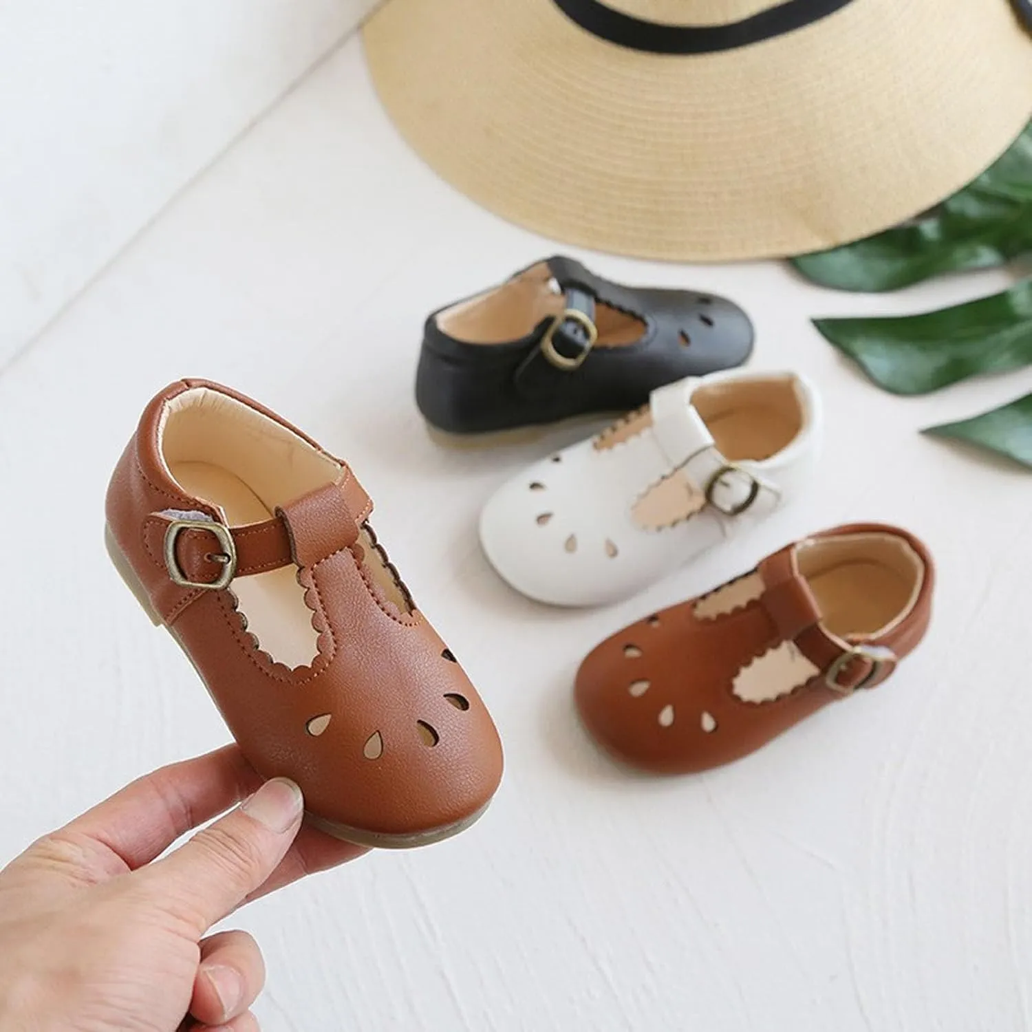 Toddler Girl T Strap Mary Jane Dress Shoes, Little Girl Closed Toe Hollow Buckle School 𝗨niform Walking Shoes