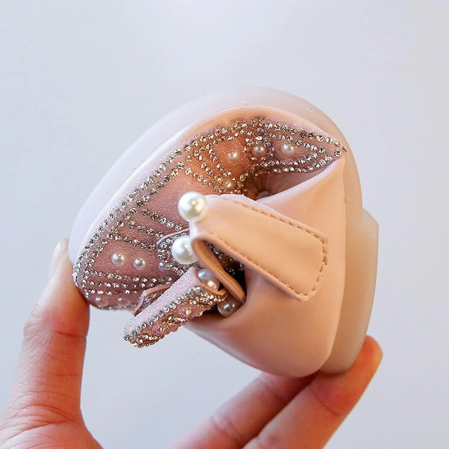 Toddler Girls Glitter Princess Dress Shoes 𝗥hinestones Bowknot Mary Jane Low Heels Wedding Prom Flat𝘀 for Kids