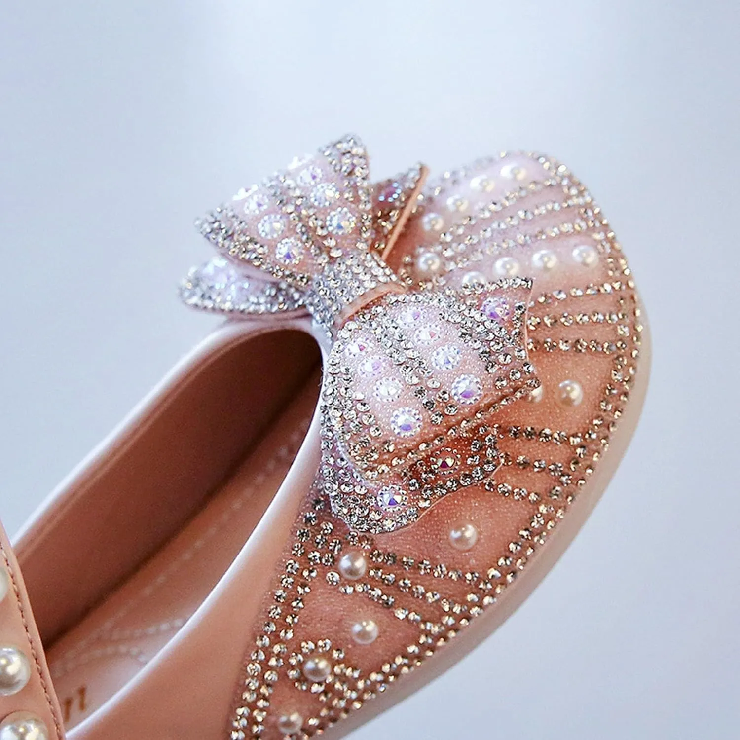 Toddler Girls Glitter Princess Dress Shoes 𝗥hinestones Bowknot Mary Jane Low Heels Wedding Prom Flat𝘀 for Kids