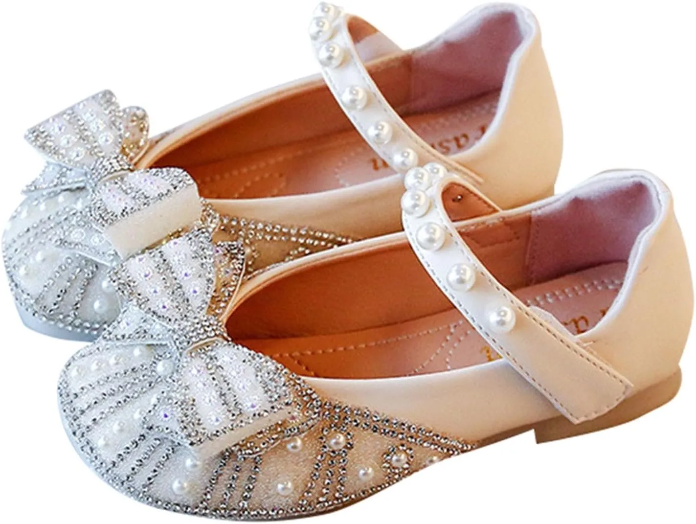 Toddler Girls Glitter Princess Dress Shoes 𝗥hinestones Bowknot Mary Jane Low Heels Wedding Prom Flat𝘀 for Kids