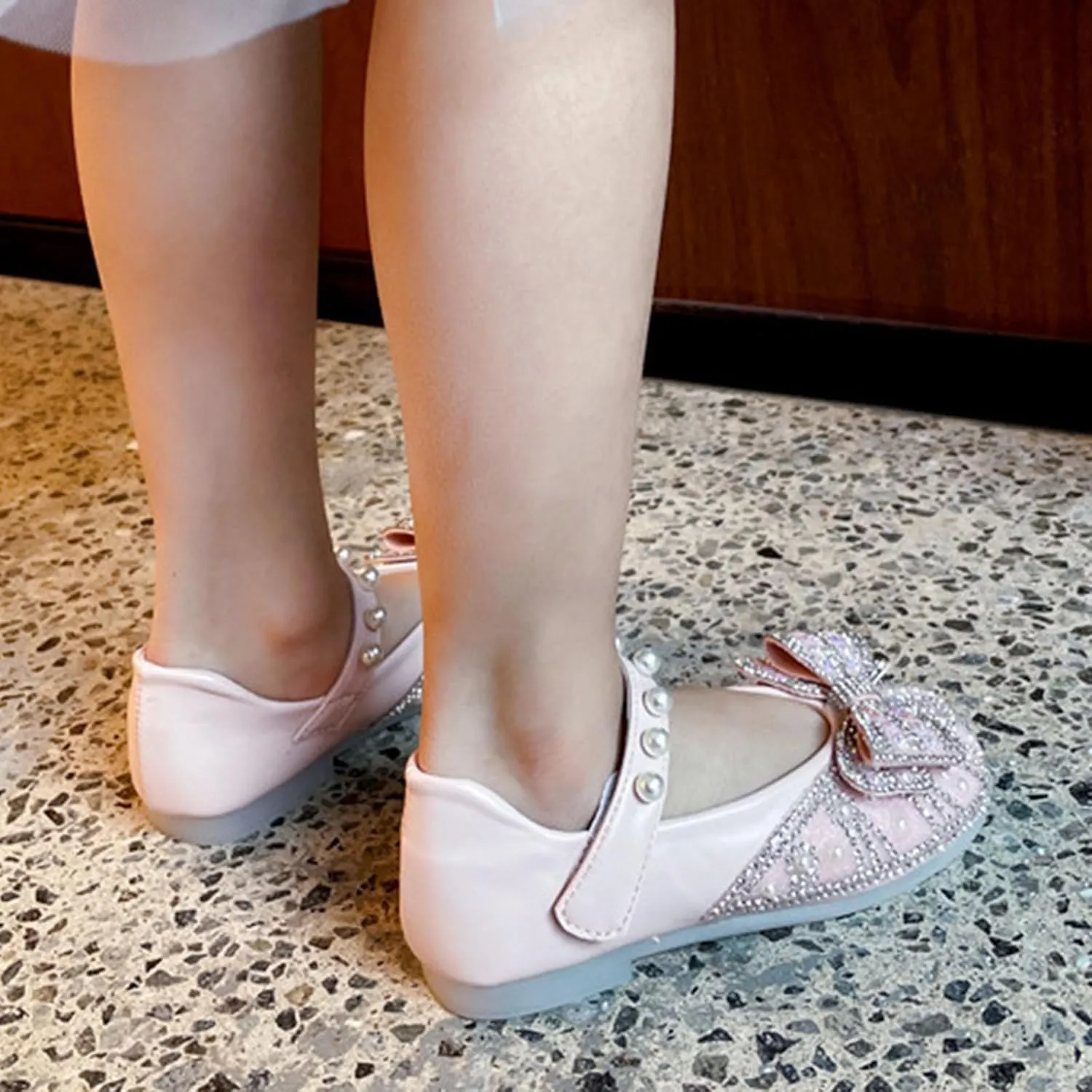 Toddler Girls Glitter Princess Dress Shoes 𝗥hinestones Bowknot Mary Jane Low Heels Wedding Prom Flat𝘀 for Kids