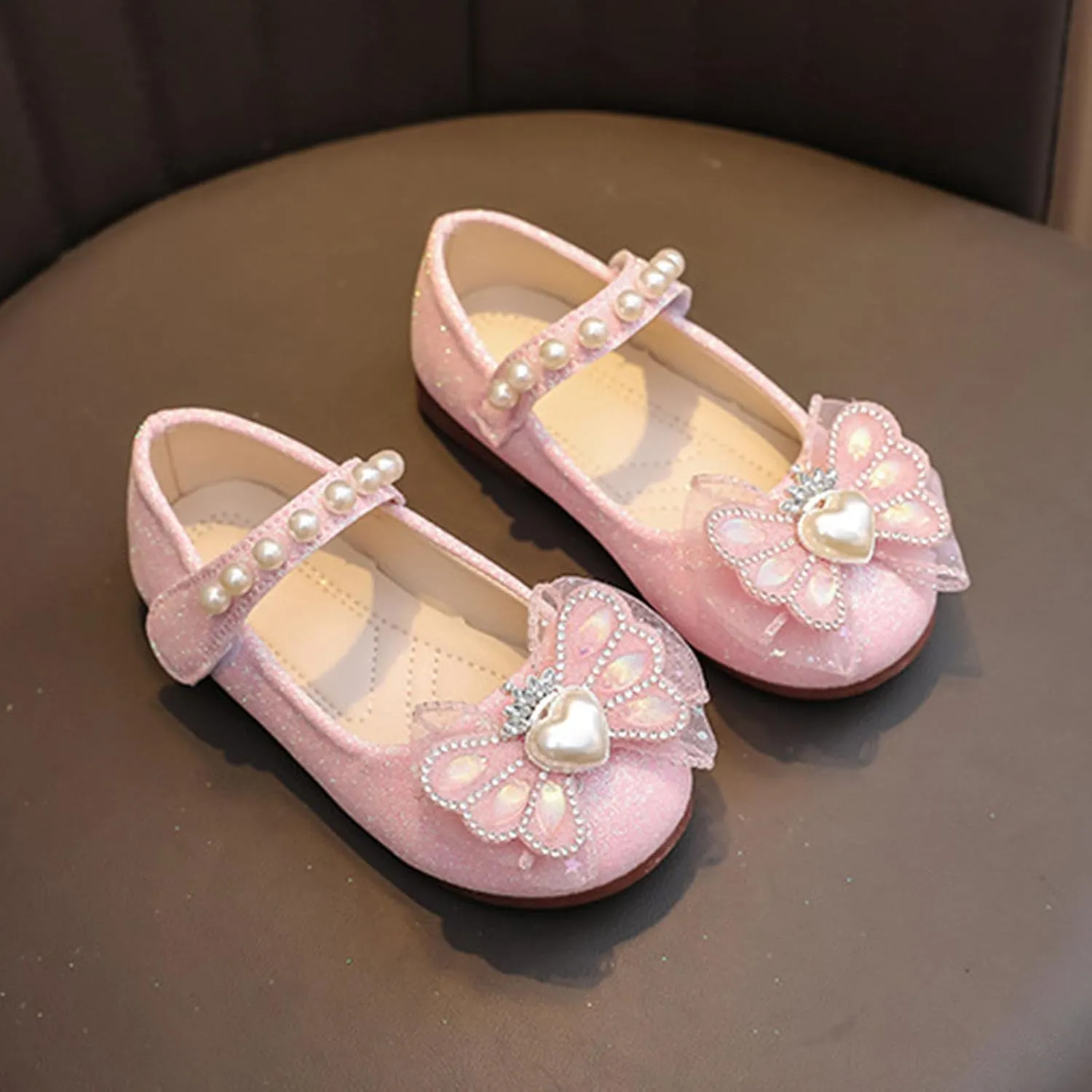 Toddler Girls Mary Jane Dress Shoes Ballet Flats Bridesmaids Heels Glitter Princess Shoes for Baptism/Crawling