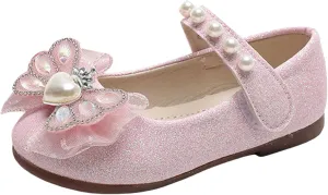 Toddler Girls Mary Jane Dress Shoes Ballet Flats Bridesmaids Heels Glitter Princess Shoes for Baptism/Crawling