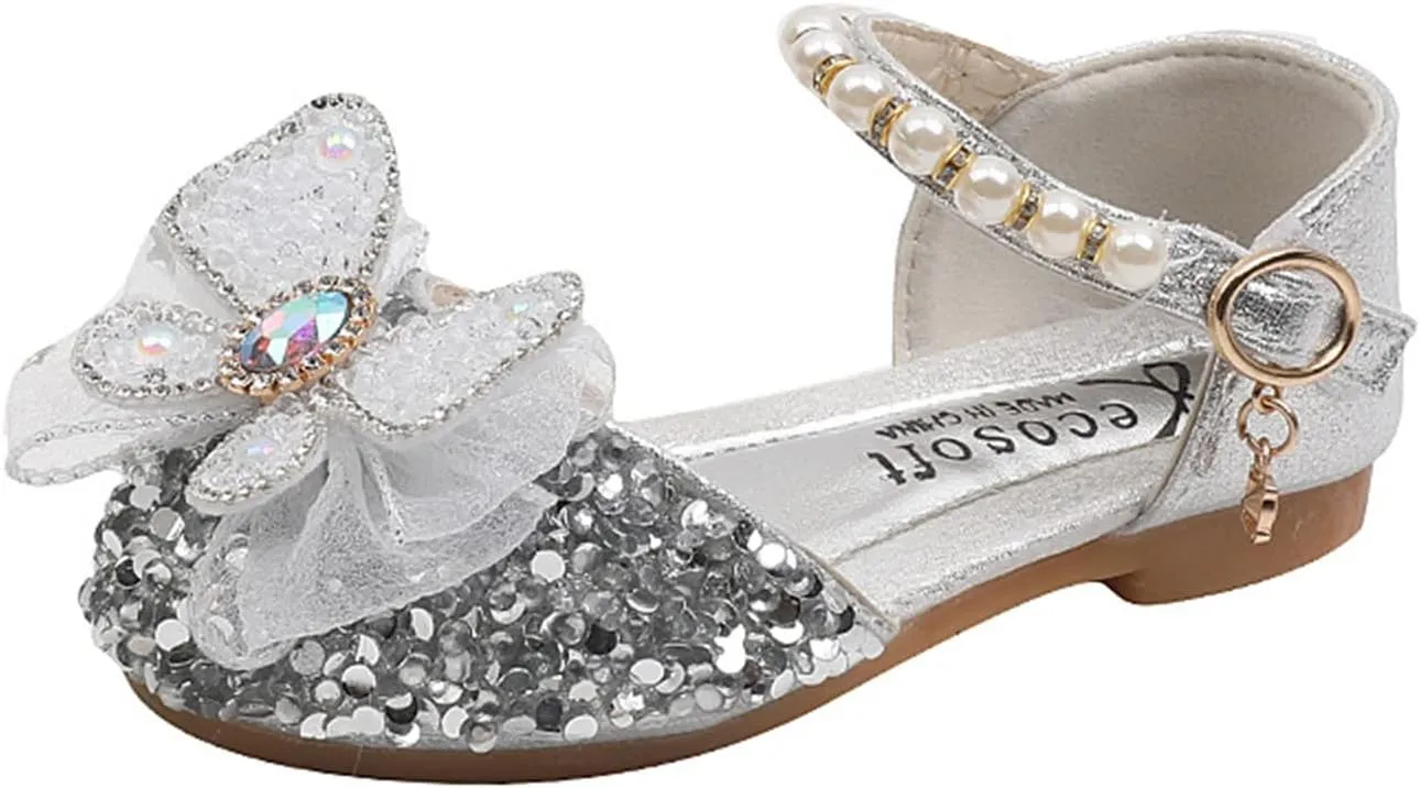 Toddler Shoes Kids Girls Dress Shoes Mary Jane Sandals Fashion Glitter Bowknot Pearl Princess Shoes Sequnie Sandals