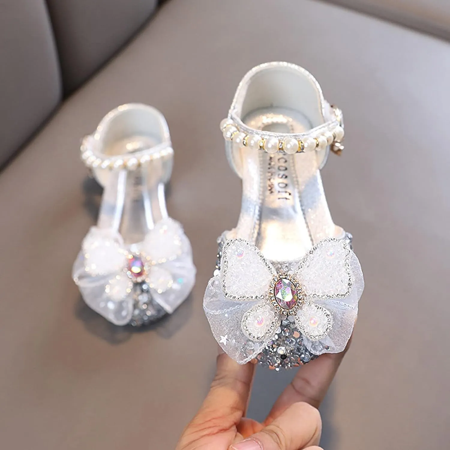Toddler Shoes Kids Girls Dress Shoes Mary Jane Sandals Fashion Glitter Bowknot Pearl Princess Shoes Sequnie Sandals