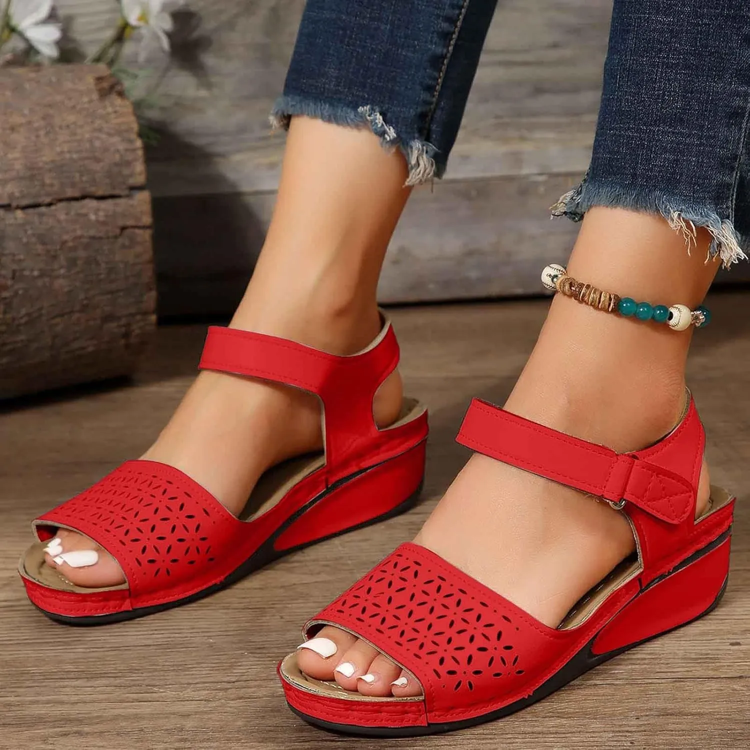 Trendy Women's Summer Sandals Open Toe Hollow Out Wedge Heel Comfortable Casual Footwear For Daily Wear And Vacation