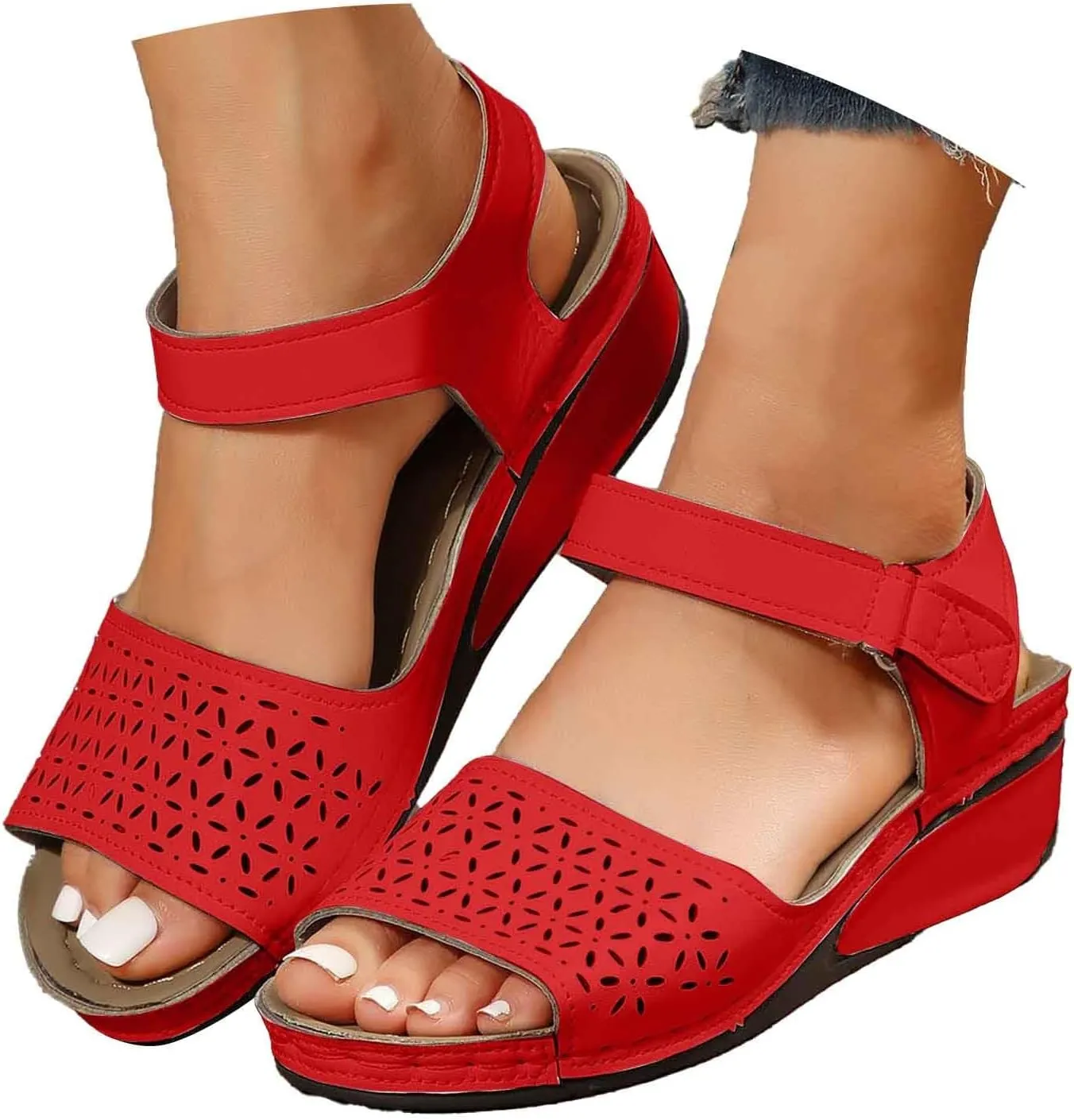 Trendy Women's Summer Sandals Open Toe Hollow Out Wedge Heel Comfortable Casual Footwear For Daily Wear And Vacation