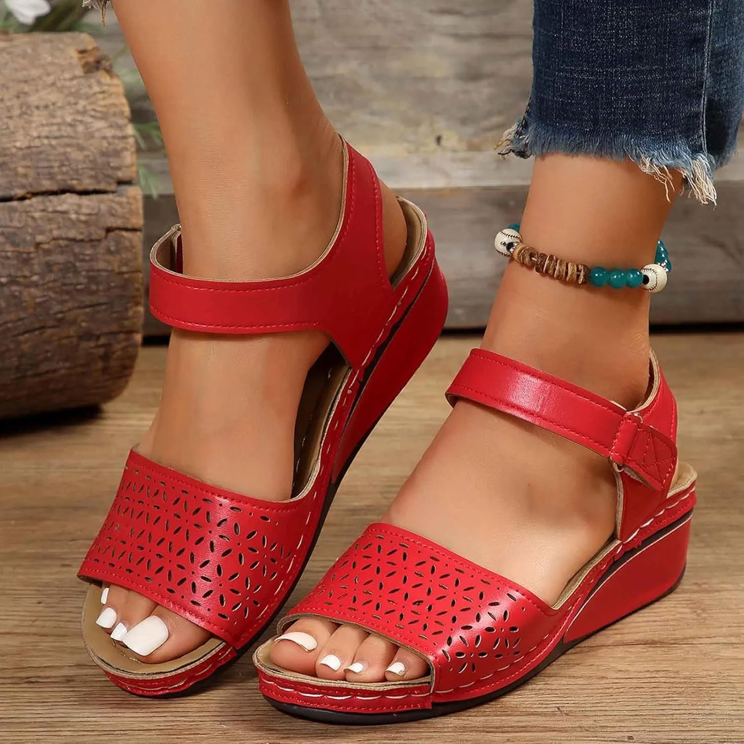 Trendy Women's Summer Sandals Open Toe Hollow Out Wedge Heel Comfortable Casual Footwear For Daily Wear And Vacation