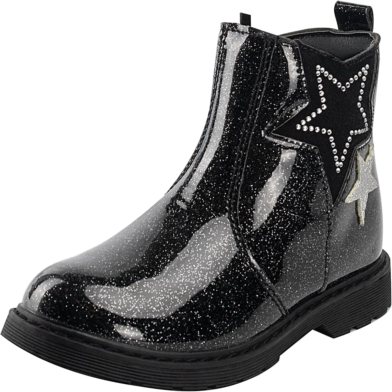 TZJS Girls Ankle Boots Girl's Glitter Chelsea Boot Kids Warm Low Heel Short Booties Girl Outdoor Shoes with Side Zipper for Toddler/Little Kid