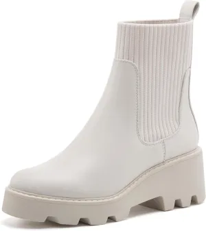 vodvob Women's Elastic Chelsea Boots Chunky Block Heel Platform Lug Sole Ankle Booties