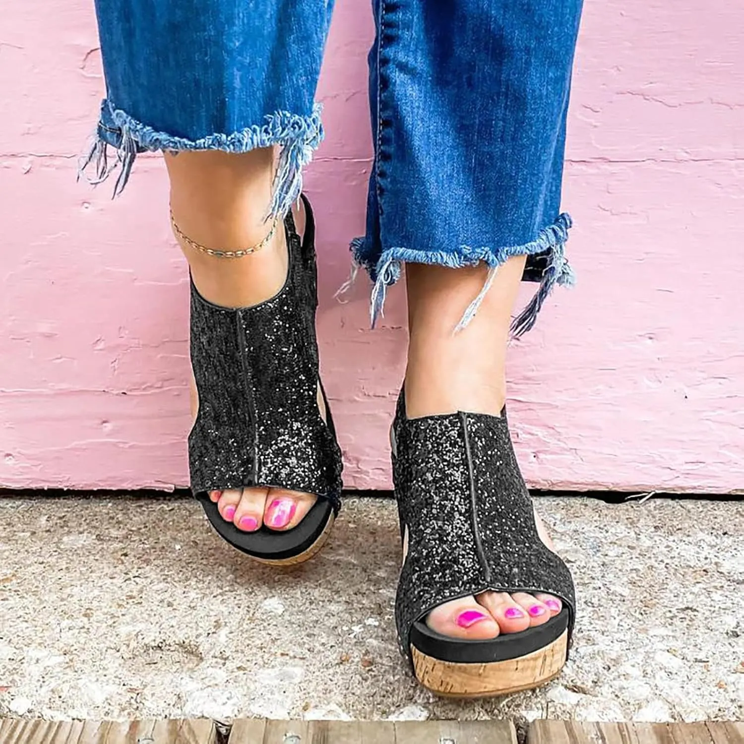 Wedge Sandals for Women Platform Wedge Heels Ankle Strap Open Toe Espadrilles Slip on Sandals Boho Summer Beach Shoes