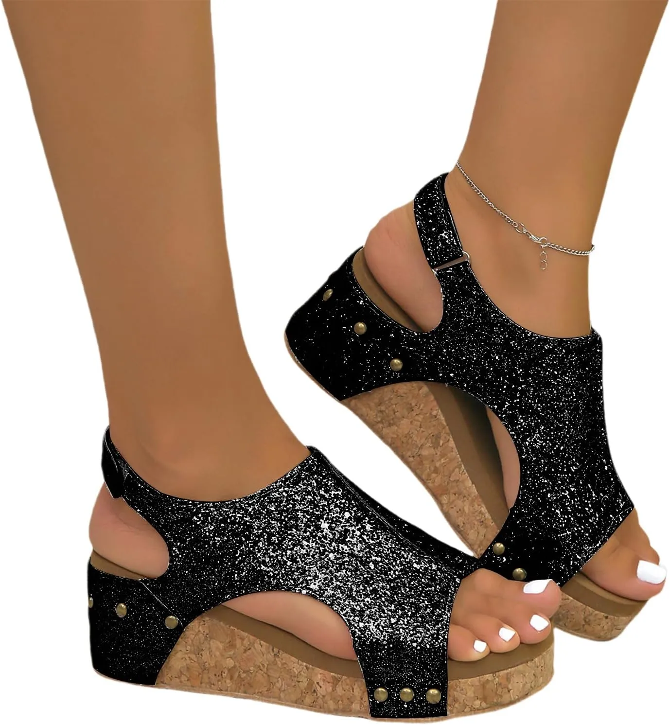 Wedge Sandals for Women Platform Wedge Heels Ankle Strap Open Toe Espadrilles Slip on Sandals Boho Summer Beach Shoes