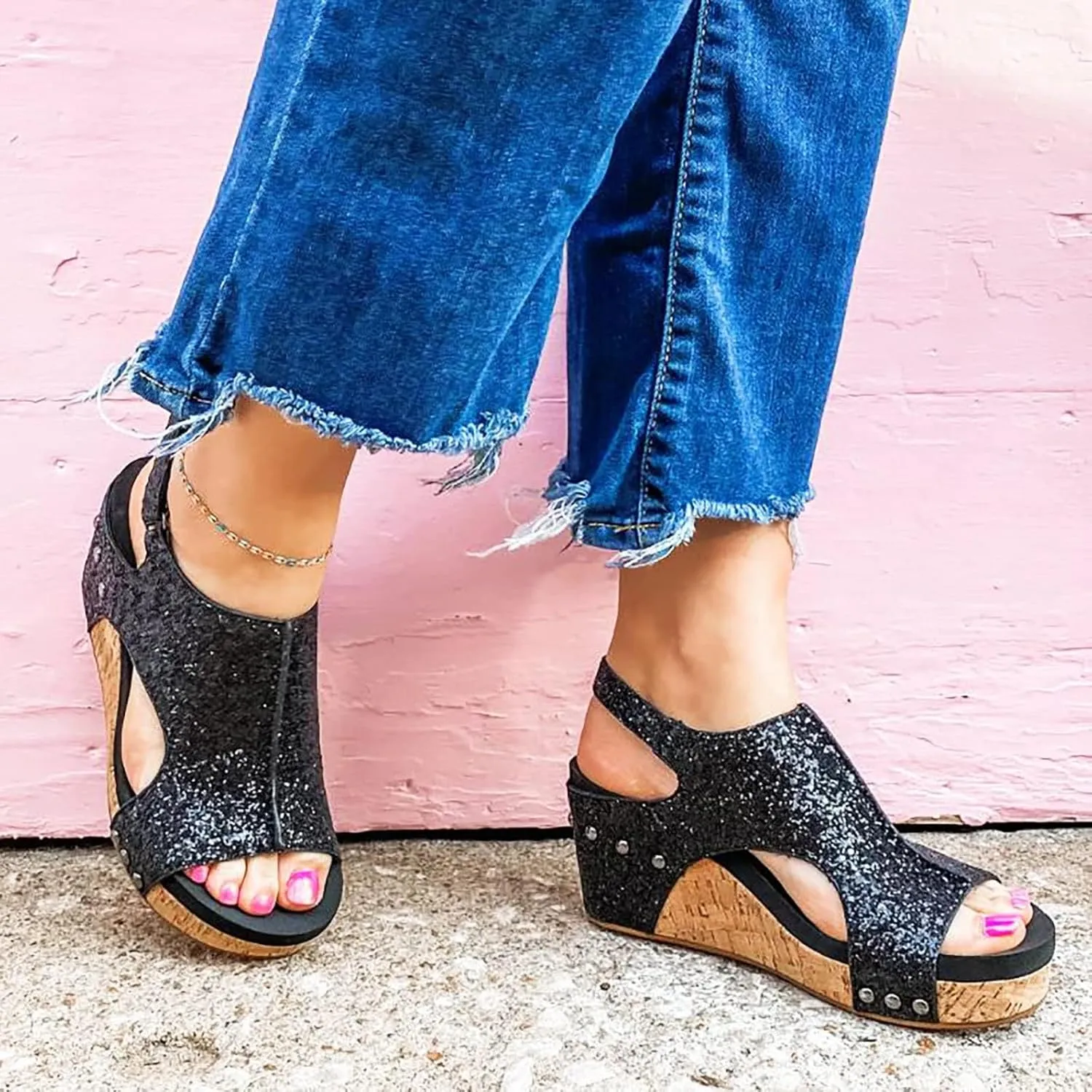 Wedge Sandals for Women Platform Wedge Heels Ankle Strap Open Toe Espadrilles Slip on Sandals Boho Summer Beach Shoes