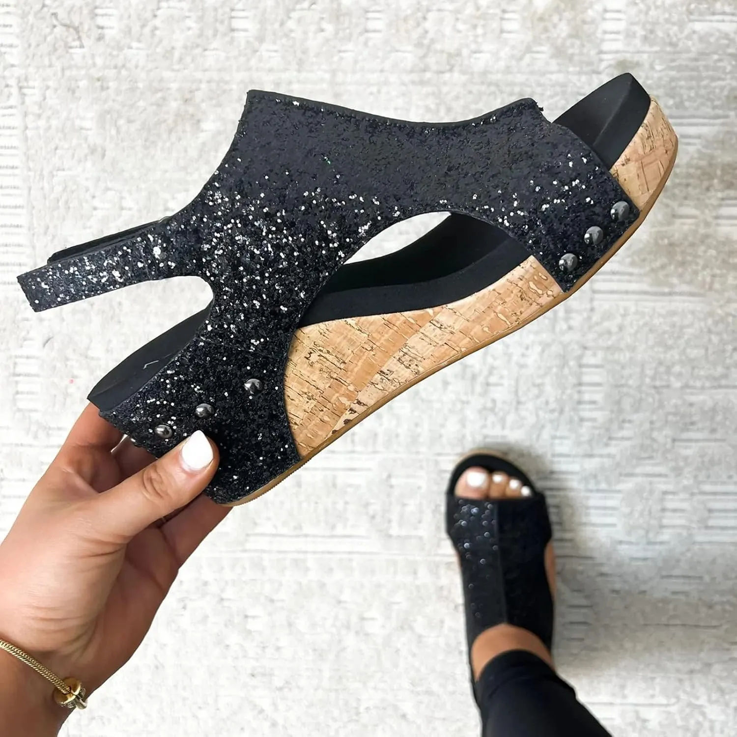 Wedge Sandals for Women Platform Wedge Heels Ankle Strap Open Toe Espadrilles Slip on Sandals Boho Summer Beach Shoes