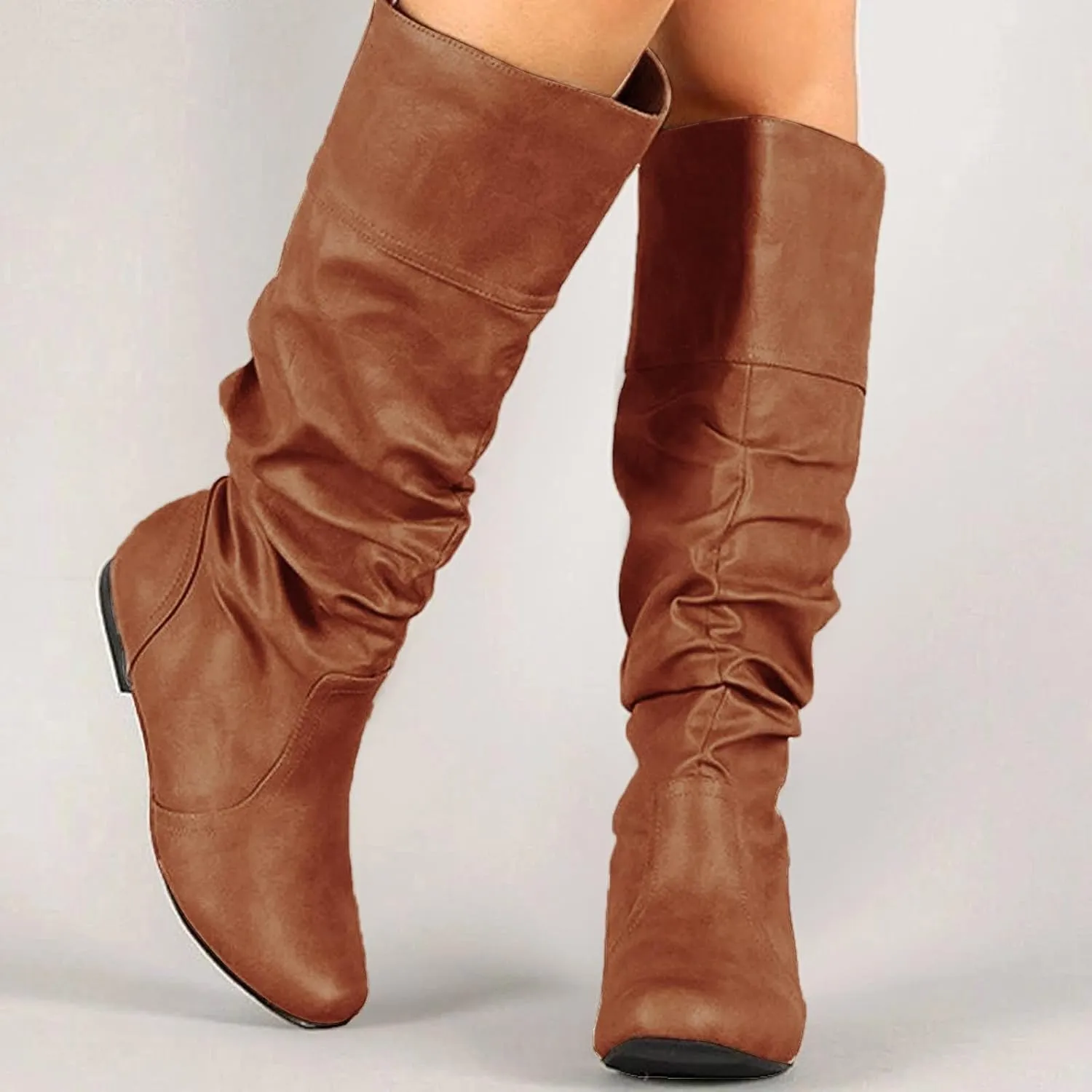White Cowgirl Boots Pleated Leather Thigh High Boots Soft Flats Knee High Boots Over Knee Tall Long Bootie