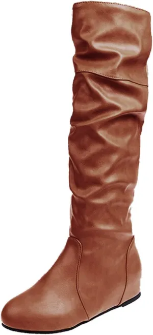 White Cowgirl Boots Pleated Leather Thigh High Boots Soft Flats Knee High Boots Over Knee Tall Long Bootie