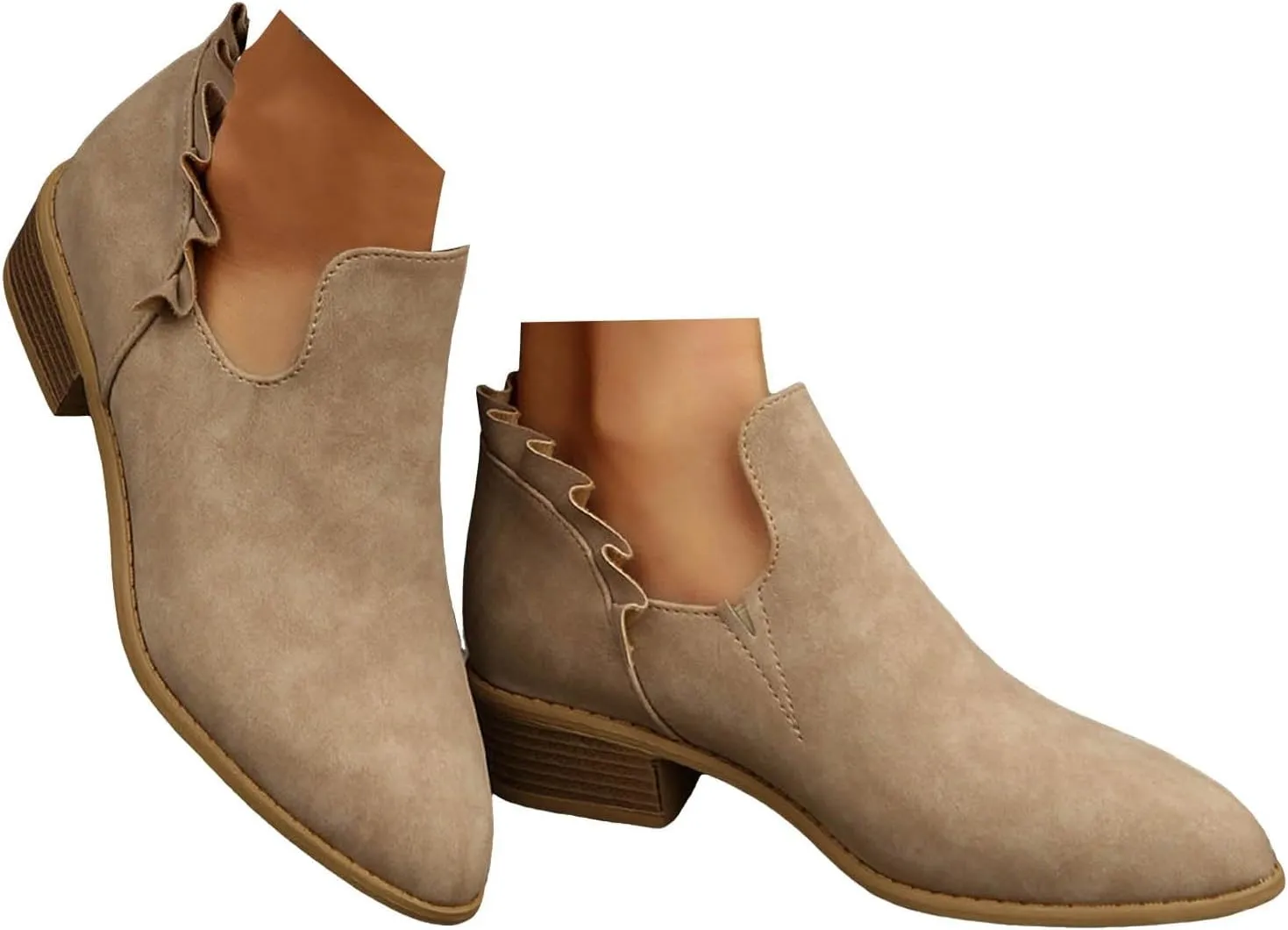 White Cowgirl Boots Woman Side Zipper Ankle Boots Suede Pointy Toe Block Chunky Short Heels Girls Ladies Fall Winter