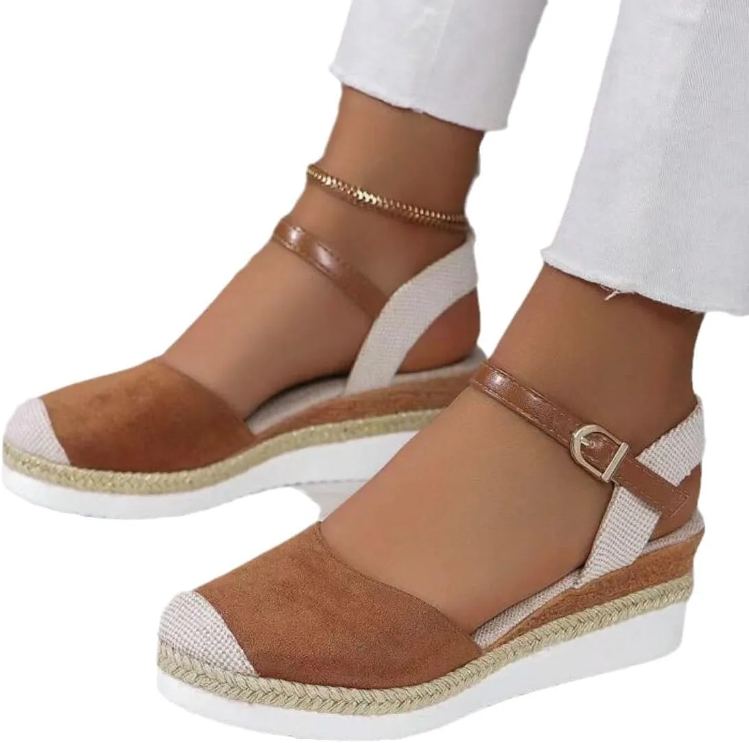 Wide Closed Toe Sandals for Women,Espadrille Wedge Sandals for Women Dressy Summer Comfortable Anti Slip Beach Casual Shoes