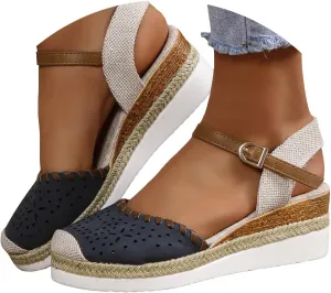 Wide Closed Toe Sandals for Women,Espadrille Wedge Sandals for Women Dressy Summer Comfortable Anti Slip Beach Casual Shoes