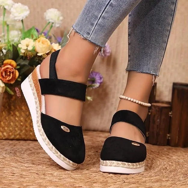 Wide Closed Toe Sandals for Women,Espadrille Wedge Sandals for Women Dressy Summer Comfortable Anti Slip Beach Casual Shoes