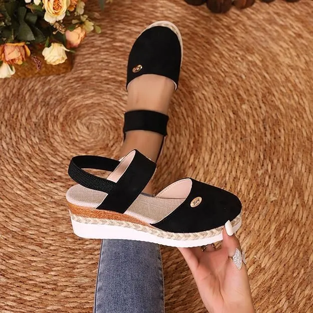 Wide Closed Toe Sandals for Women,Espadrille Wedge Sandals for Women Dressy Summer Comfortable Anti Slip Beach Casual Shoes