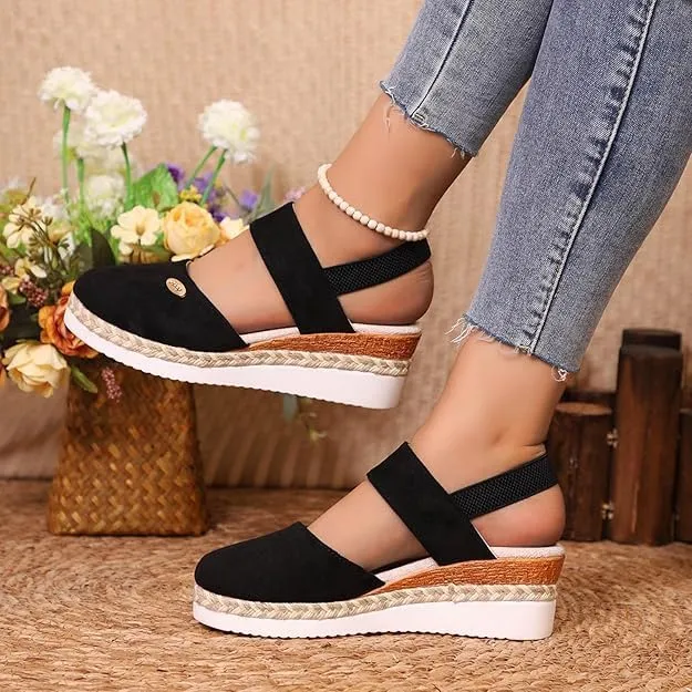 Wide Closed Toe Sandals for Women,Espadrille Wedge Sandals for Women Dressy Summer Comfortable Anti Slip Beach Casual Shoes
