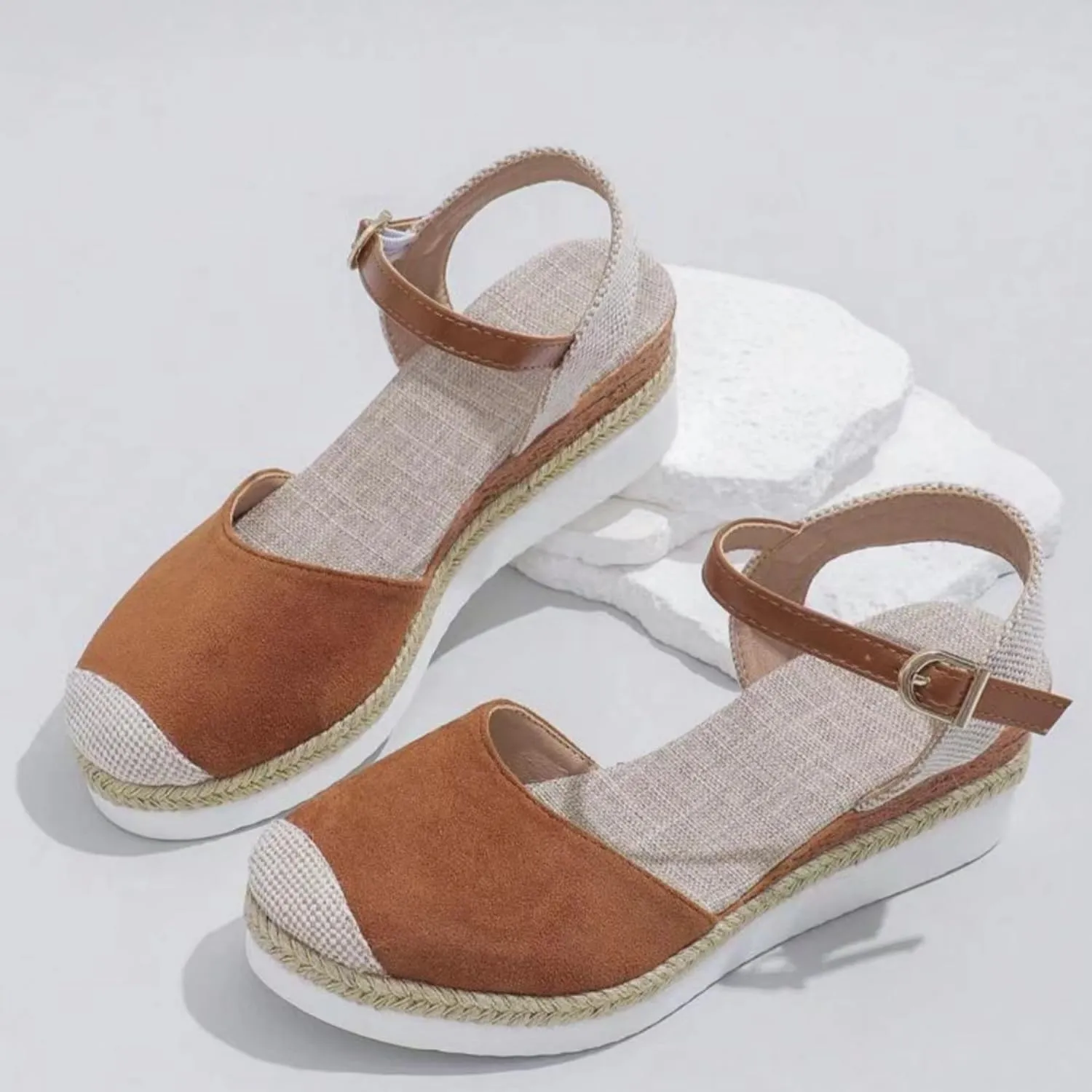 Wide Closed Toe Sandals for Women,Espadrille Wedge Sandals for Women Dressy Summer Comfortable Anti Slip Beach Casual Shoes