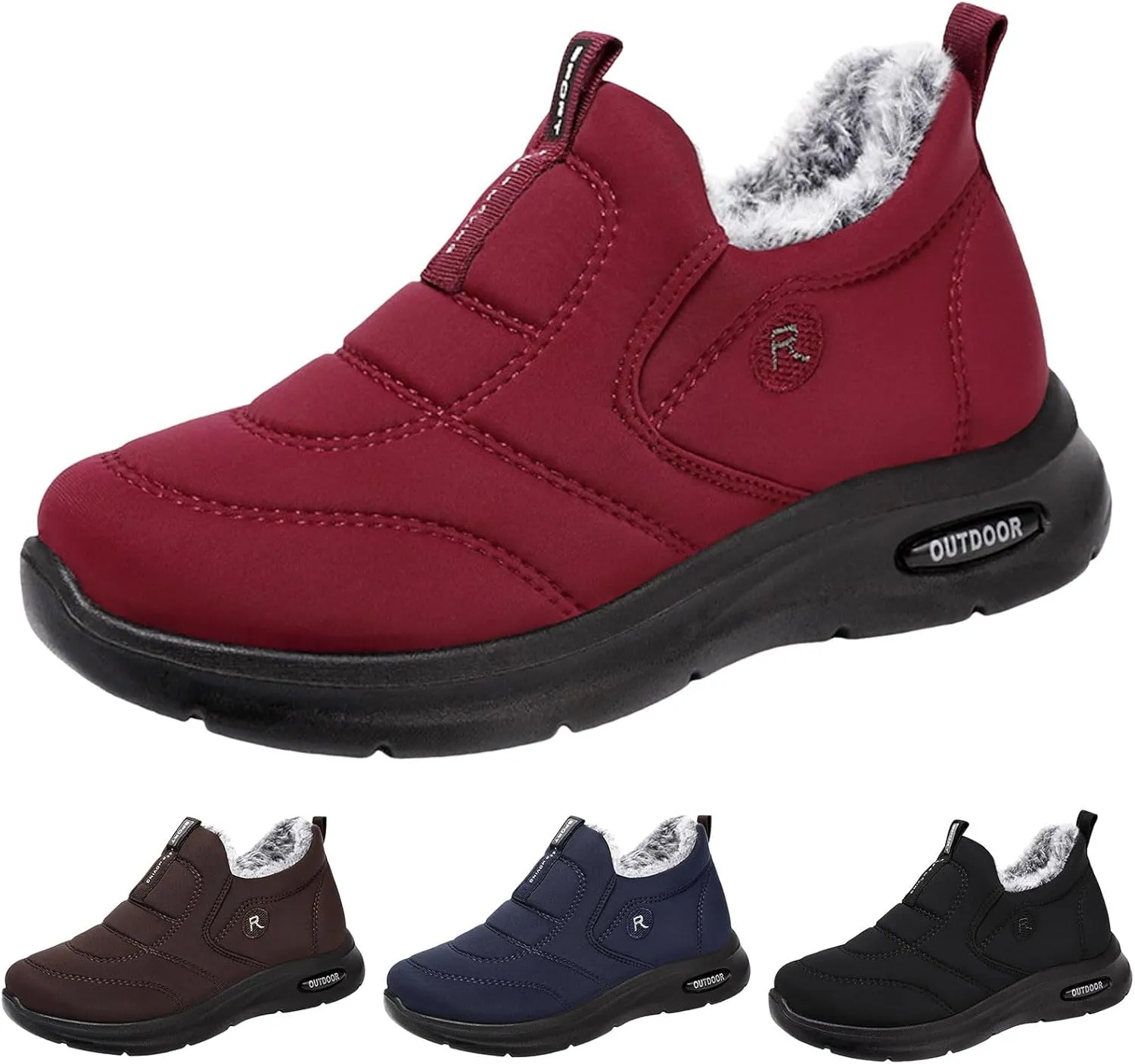 Women Ankle Boots Faux Furry Lined Snow Boots Low Heel Leather Waterproof Slip on Comfortable Fall Winter Boots Black Zipper Retro Women's Booties Ladies Boots