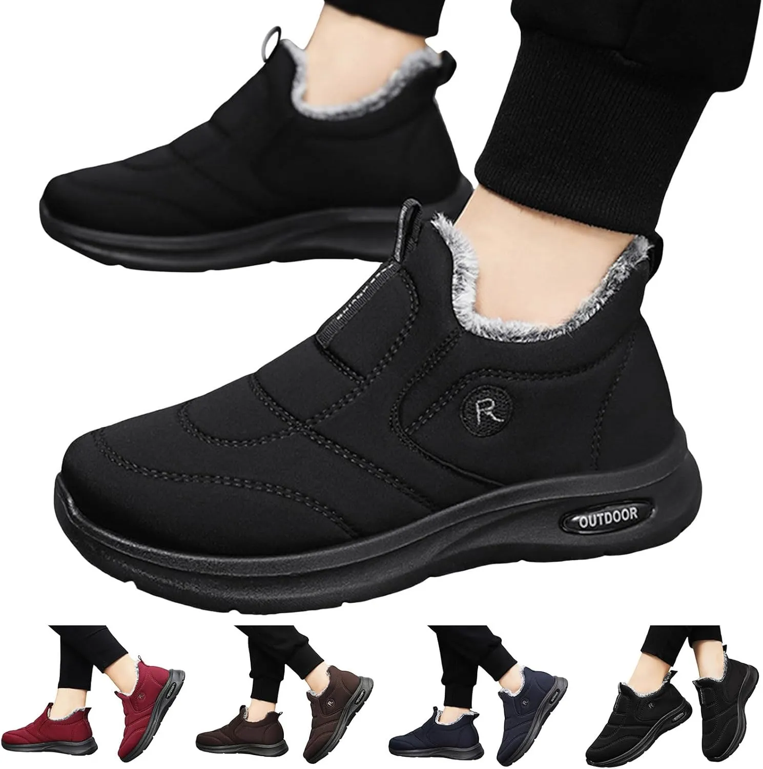 Women Ankle Boots Faux Furry Lined Snow Boots Low Heel Leather Waterproof Slip on Comfortable Fall Winter Boots Black Zipper Retro Women's Booties Ladies Boots