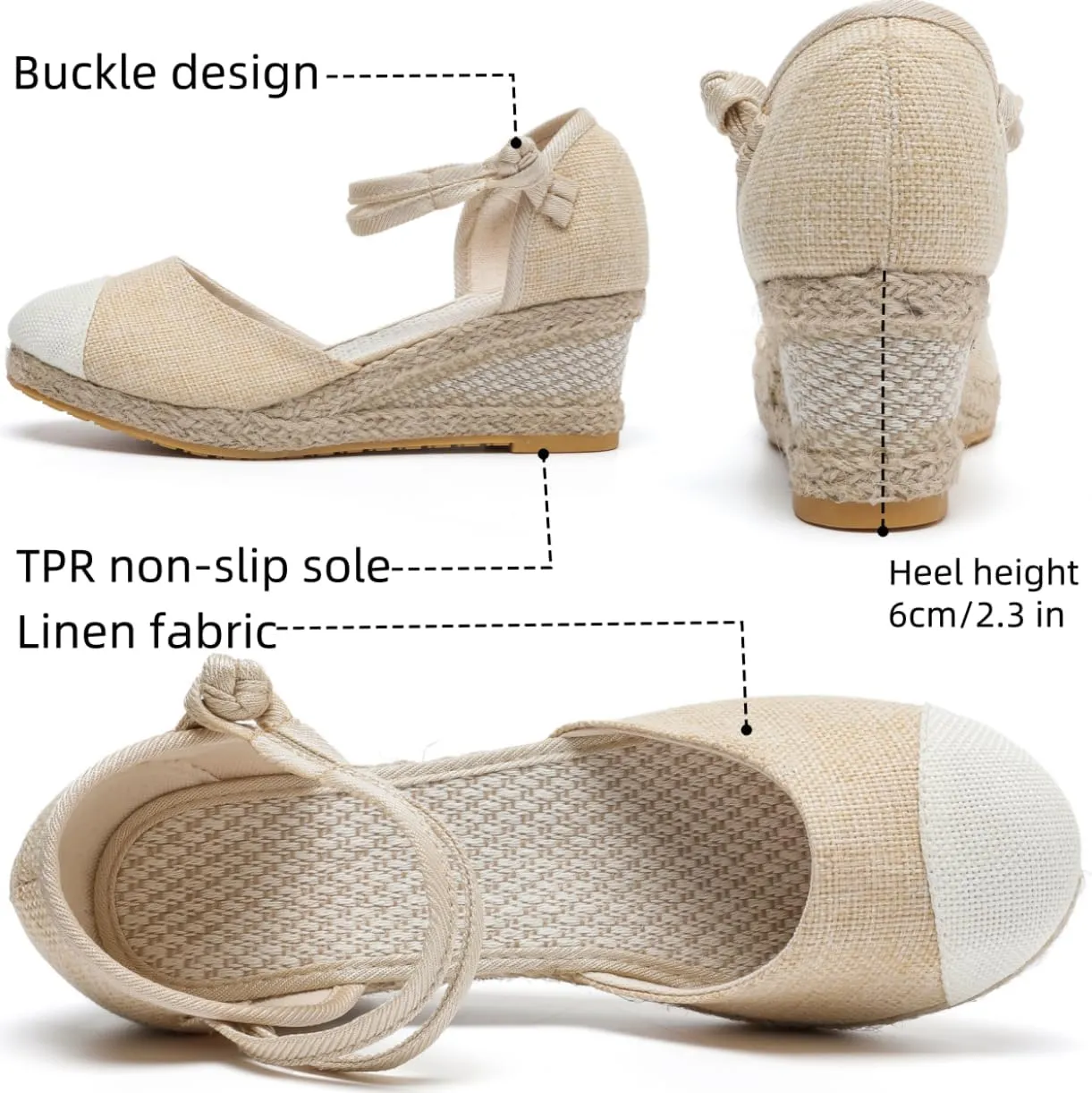 Women's Espadrilles Wedge Sandals Platform Closed Toe Ankle Strap Lace Up Summer Shoes Espadrille Heels Wedges for Women Bohemian Canvas