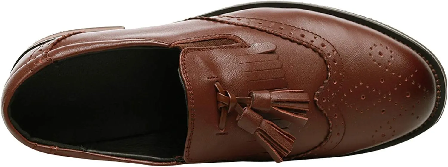 Women's Genuine Leather Tassel Loafers Brogues Slip-On Court Shoes