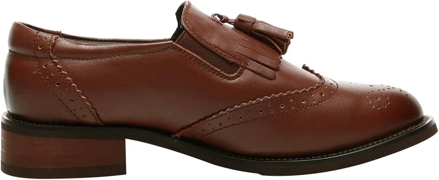 Women's Genuine Leather Tassel Loafers Brogues Slip-On Court Shoes