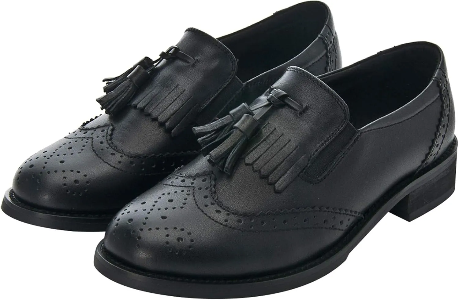 Women's Genuine Leather Tassel Loafers Brogues Slip-On Court Shoes