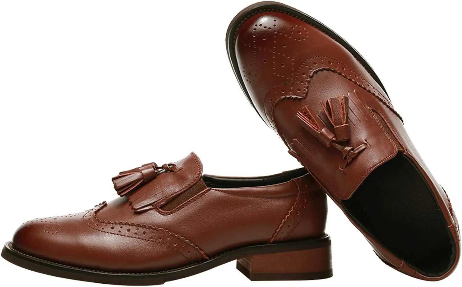Women's Genuine Leather Tassel Loafers Brogues Slip-On Court Shoes
